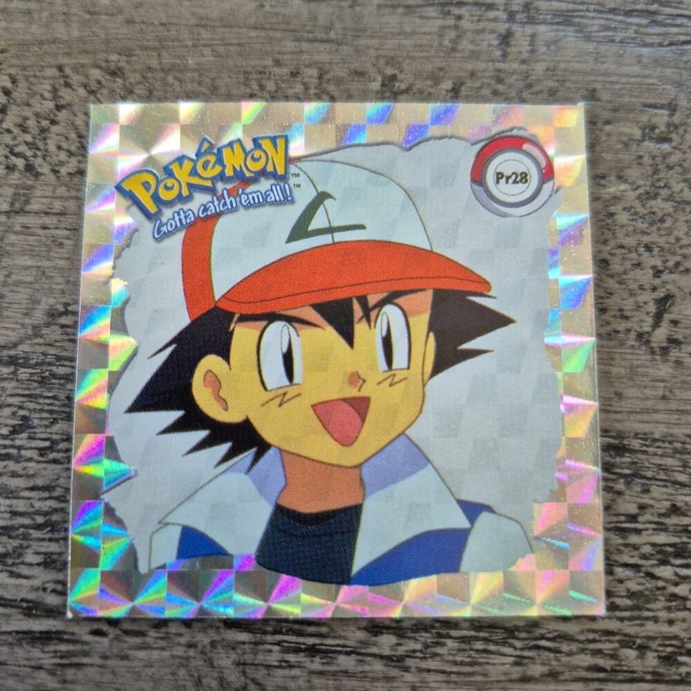 Vintage 1999 Pokemon Artbox Sticker Ash Pr28. Series 1 Silver Prizm Holographic